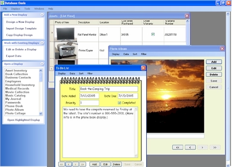 Database Oasis Software Main Screen
