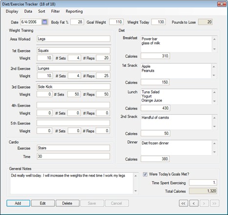 Diet and Exercise Database