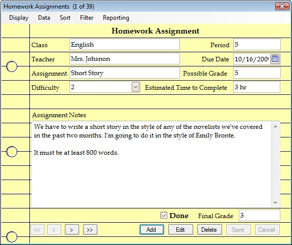 Homework Assignments Database
